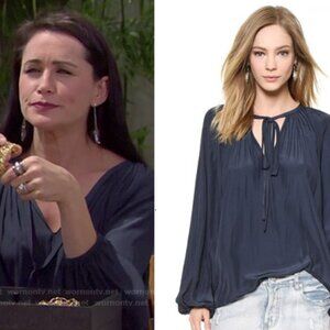 RAMY BROOK BLOUSON TOP EMBELLISHED TIE ENDS Sz. SP